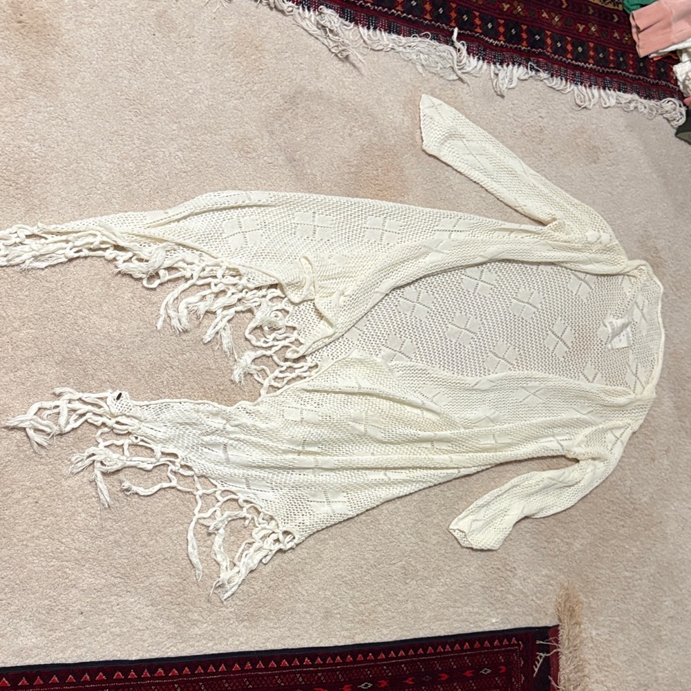 O'Neill White Knit Fringe Cardigan